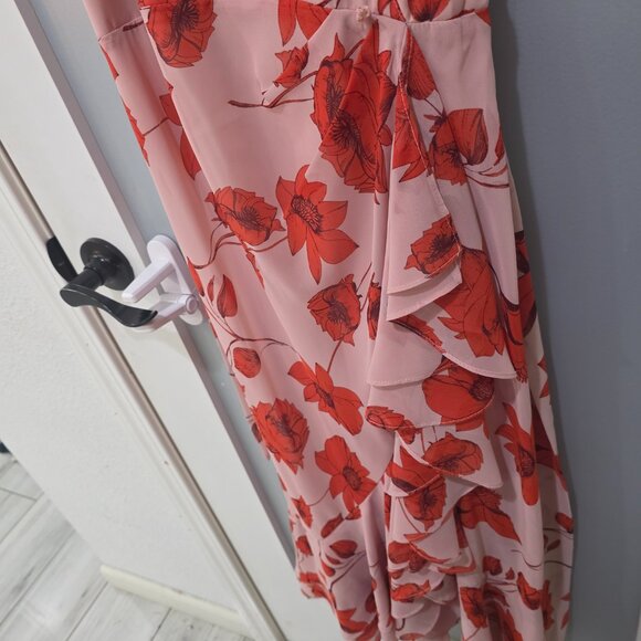 Eliza J Pink Floral Faux Wrap Midi Dress Size 6 Adjustable Straps Double Lined - Picture 4 of 10